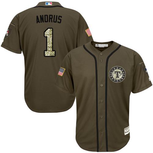 Rangers #1 Elvis Andrus Green Salute to Service Stitched MLB Jersey Rangers #1 Elvis Andrus Green Salute to Service Stitched MLB Jersey