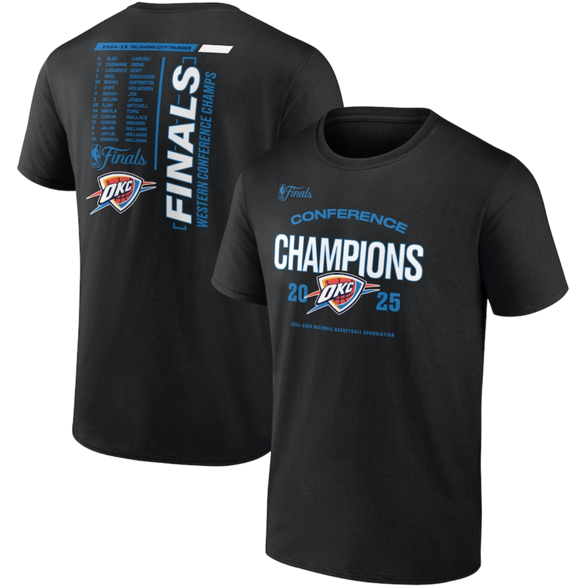 Men's Oklahoma City Thunder Black 2025 Western Conference Champions Roster Buzzer Beater T-Shirt Men's Oklahoma City Thunder Black 2025 Western Conference Champions Roster Buzzer Beater T-Shirt