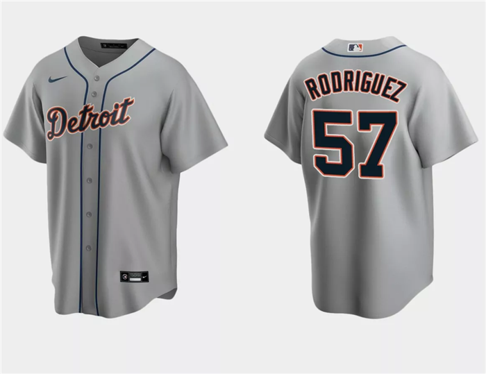 Men's Detroit Tigers #57 Eduardo Rodriguez Grey Cool Base Stitched Jersey Men's Detroit Tigers #57 Eduardo Rodriguez Grey Cool Base Stitched Jersey