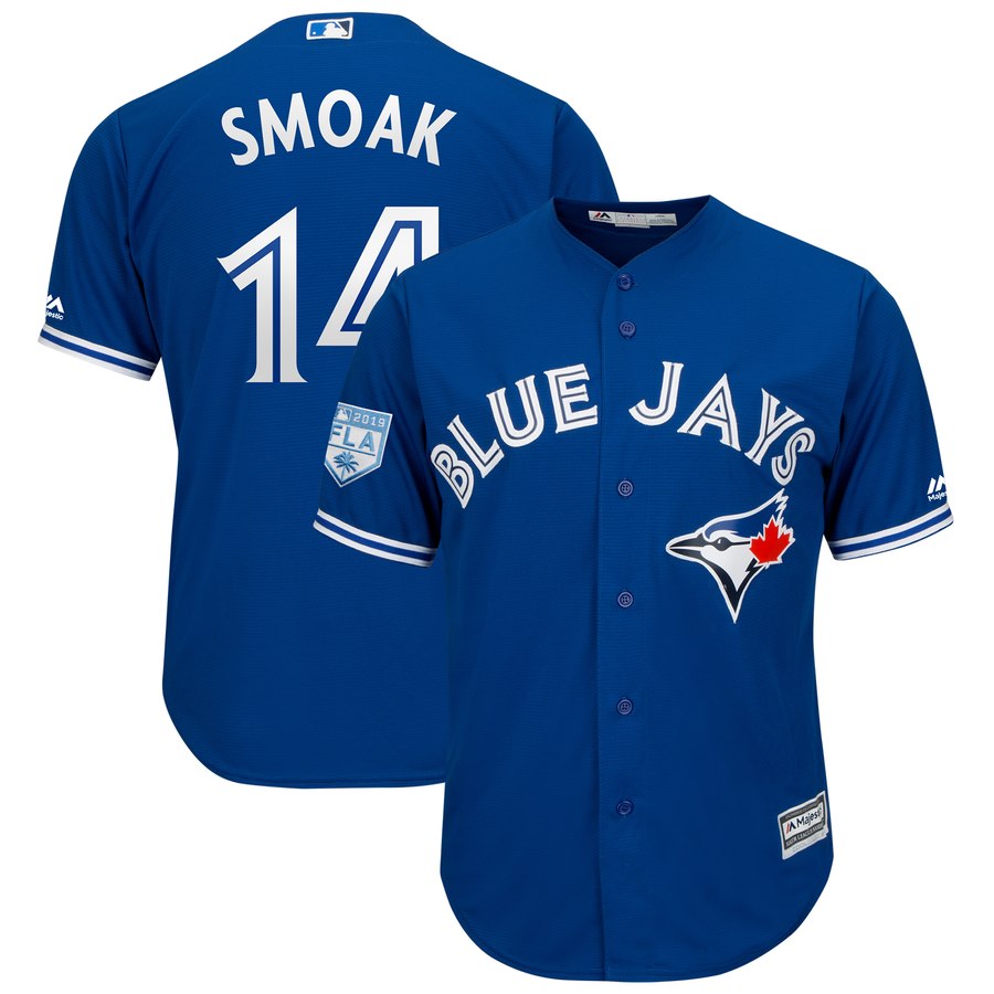 Blue Jays #14 Justin Smoak Blue 2019 Spring Training Cool Base Stitched MLB Jersey Blue Jays #14 Justin Smoak Blue 2019 Spring Training Cool Base Stitched MLB Jersey