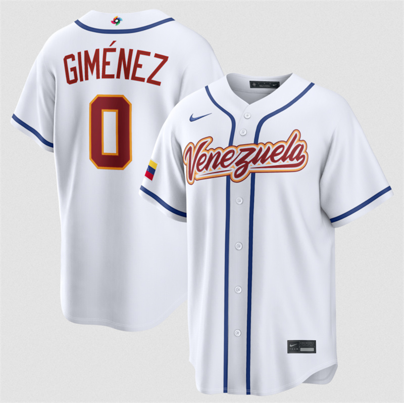 Men's Venezuela Baseball #0 Andrés Giménez White 2026 World Baseball Classic Home Stadium Stitched Jersey Men's Venezuela Baseball #0 Andrés Giménez White 2026 World Baseball Classic Home Stadium Stitched Jersey
