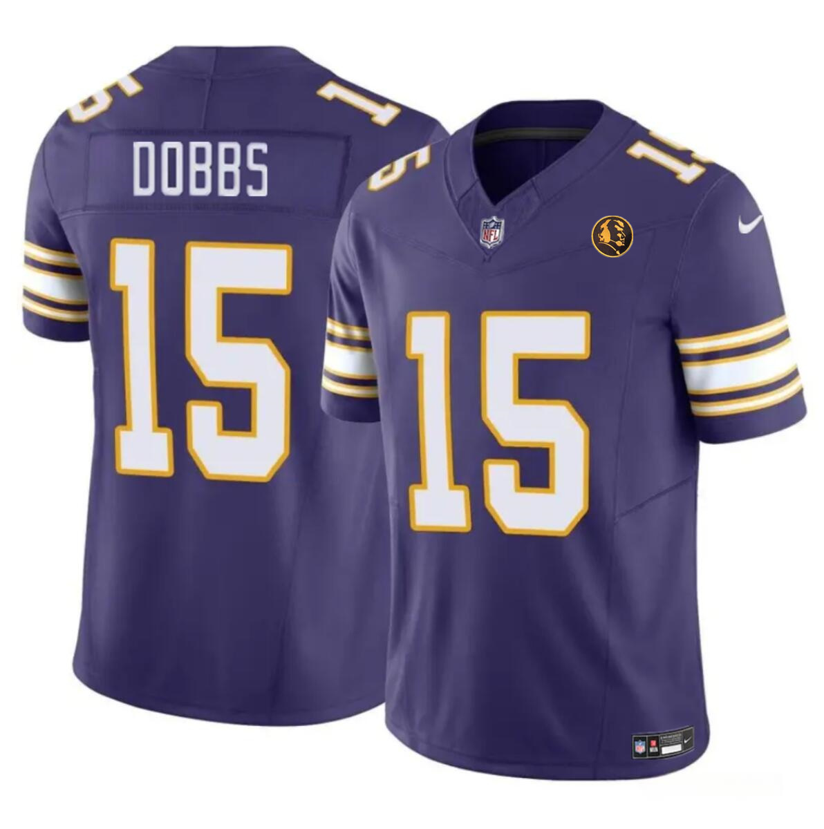 Men's Minnesota Vikings #15 Josh Dobbs Purple 2023 F.U.S.E. Throwback With John Madden Patch Vapor Limited Stitched Football Jersey Men's Minnesota Vikings #15 Josh Dobbs Purple 2023 F.U.S.E. Throwback With John Madden Patch Vapor Limited Stitched Football Jersey
