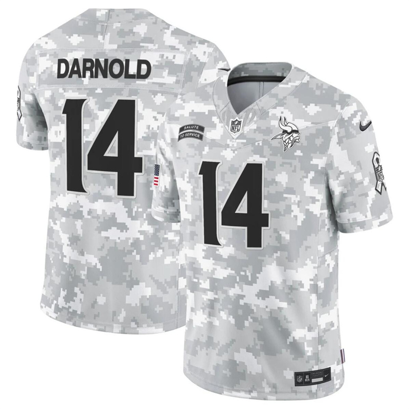 Men's Minnesota Vikings #14 Sam Darnold 2024 F.U.S.E Arctic Camo Salute to Service Limited Stitched Football Jersey Men's Minnesota Vikings #14 Sam Darnold 2024 F.U.S.E Arctic Camo Salute to Service Limited Stitched Football Jersey