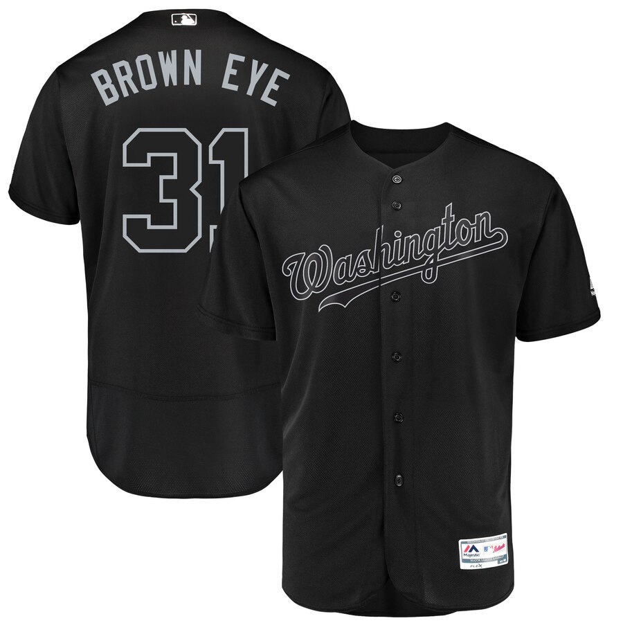 Washington Nationals #31 Max Scherzer Brown Eye Majestic 2019 Players' Weekend Flex Base Authentic Player Jersey Black Washington Nationals #31 Max Scherzer Brown Eye Majestic 2019 Players' Weekend Flex Base Authentic Player Jersey Black