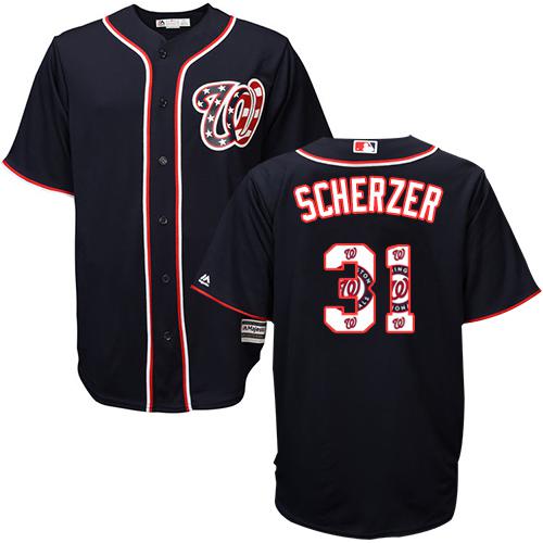Nationals #31 Max Scherzer Navy Blue Team Logo Fashion Stitched MLB Jersey Nationals #31 Max Scherzer Navy Blue Team Logo Fashion Stitched MLB Jersey