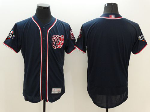 Nationals Blank Navy Blue Flexbase Authentic Collection 2019 World Series Champions Stitched MLB Jersey