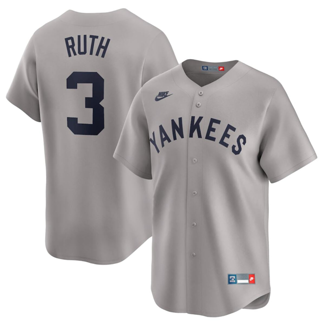 Men's New York Yankees #3 Babe Ruth Gray Cooperstown Collection Limited Stitched Baseball Jersey Men's New York Yankees #3 Babe Ruth Gray Cooperstown Collection Limited Stitched Baseball Jersey