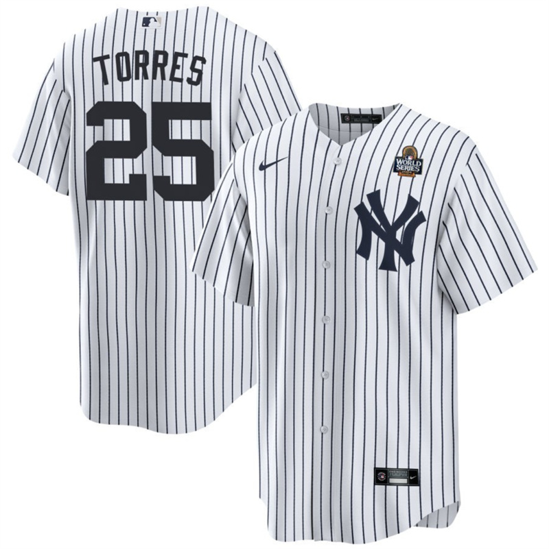 Men's New York Yankees #25 Gleyber Torres White 2024 World Series With Name Cool Base Stitched Baseball Jersey Men's New York Yankees #25 Gleyber Torres White 2024 World Series With Name Cool Base Stitched Baseball Jersey