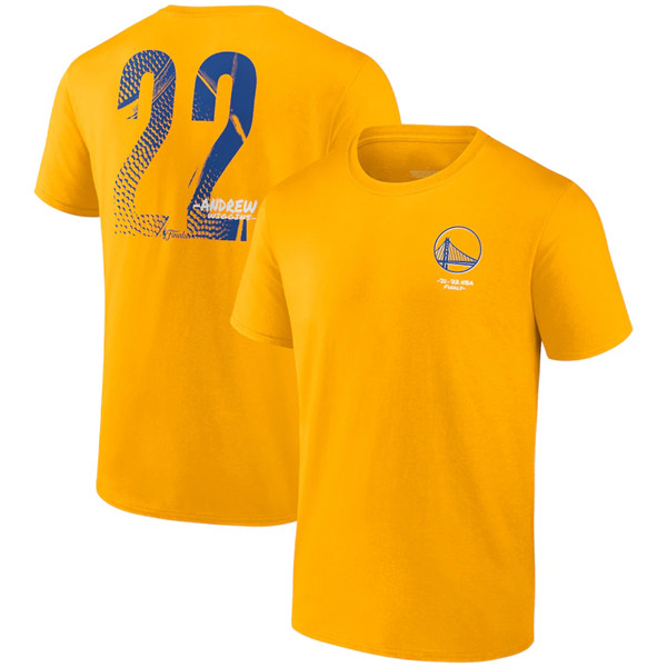 Men's Golden State Warriors #22 Andrew Wiggins 2021-2022 Gold NBA Finals Champions Name & Number T-Shirt Men's Golden State Warriors #22 Andrew Wiggins 2021-2022 Gold NBA Finals Champions Name & Number T-Shirt