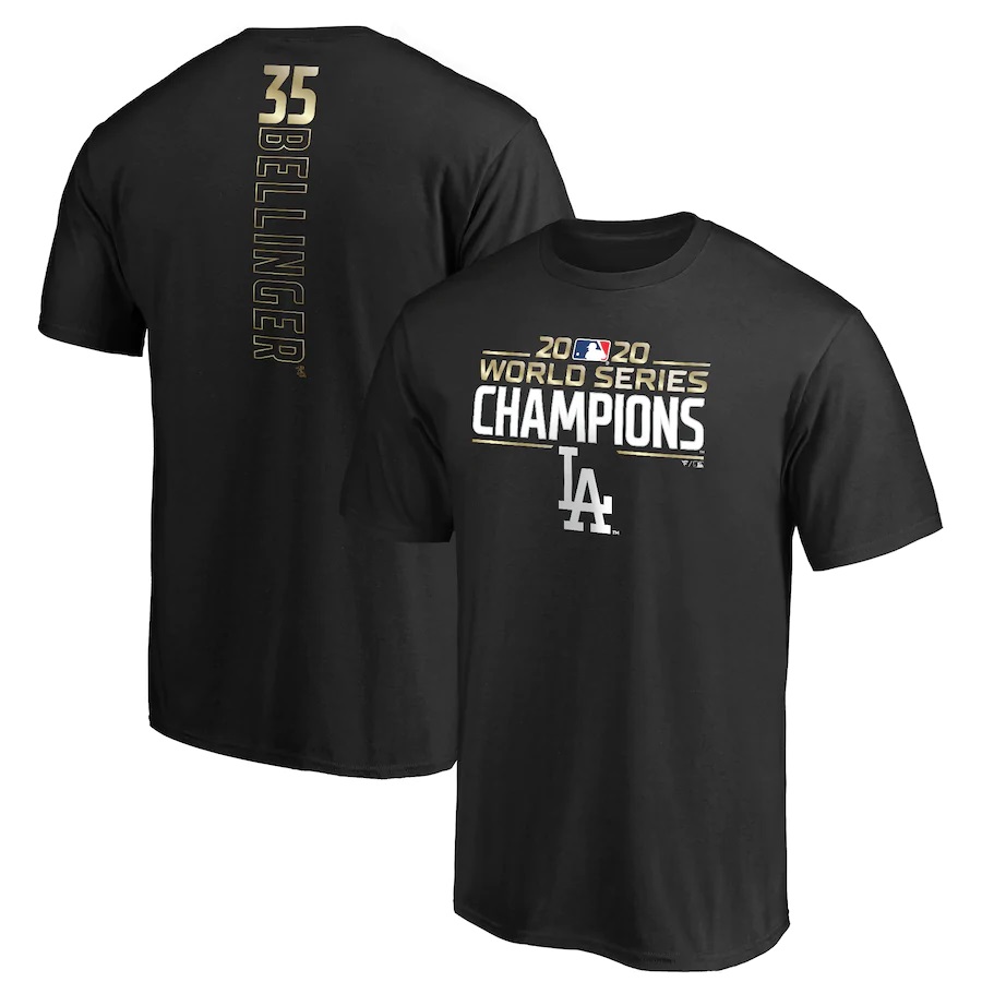 Men's Los Angeles Dodgers #35 Cody Bellinger Black 2020 World Series Champions T-Shirt Men's Los Angeles Dodgers #35 Cody Bellinger Black 2020 World Series Champions T-Shirt