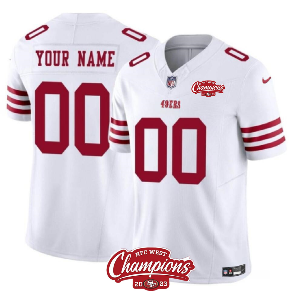 Men's San Francisco 49ers Active Player Custom White 2023 F.U.S.E. NFC West Champions Patch Stitched Football Jersey Men's San Francisco 49ers Active Player Custom White 2023 F.U.S.E. NFC West Champions Patch Stitched Football Jersey