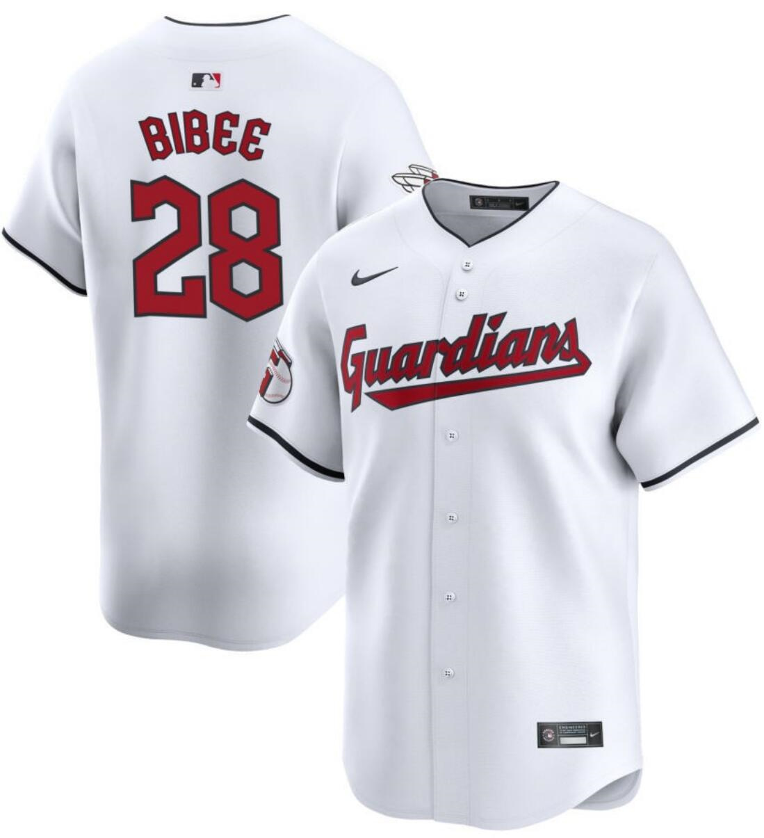 Men's Cleveland Guardians #28 Tanner Bibee Stitched White Cool Base  Baseball Jersey