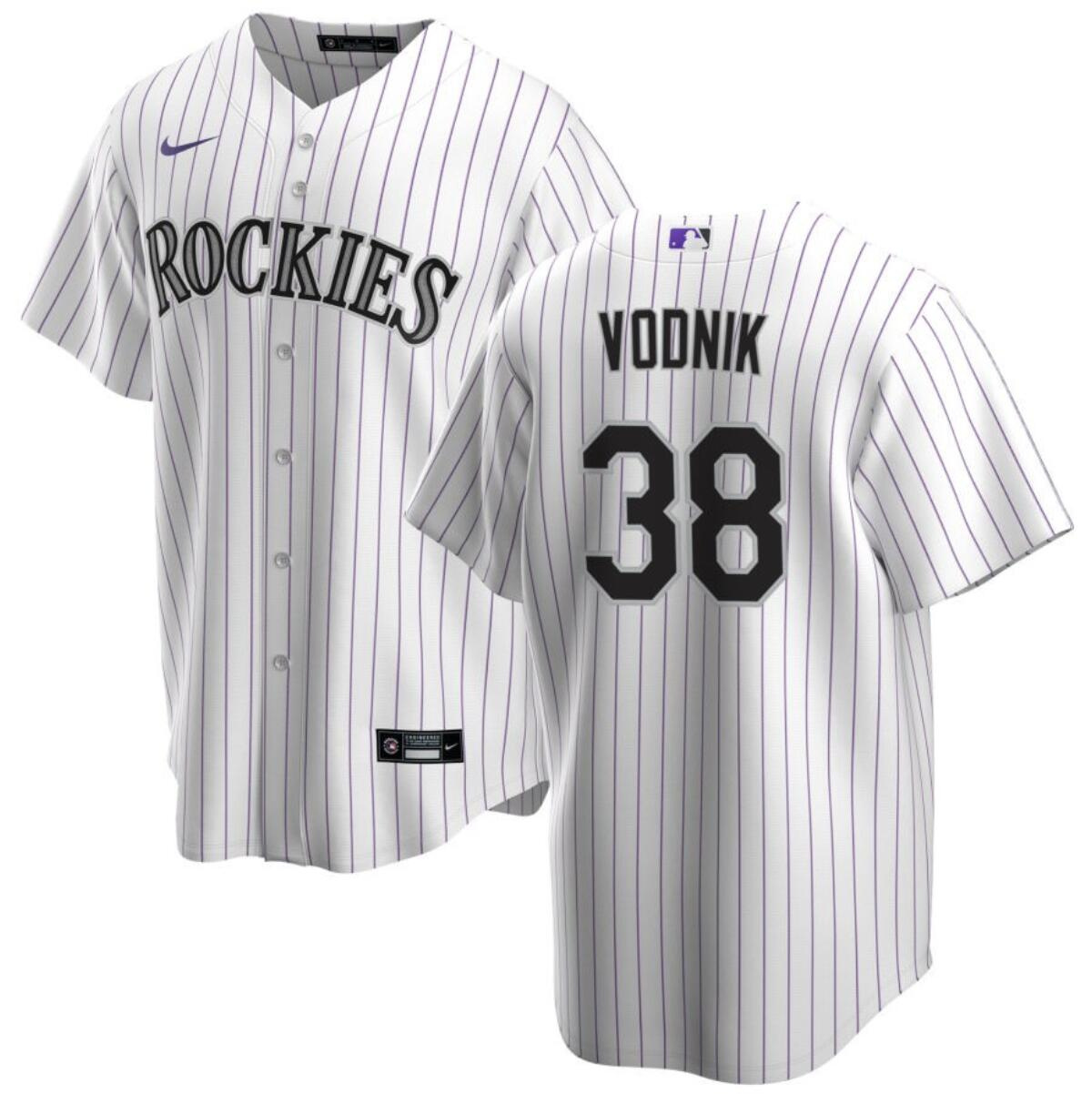 Men's Colorado Rockies #38 Victor Vodnik White Cool Base Stitched Baseball Jersey Men's Colorado Rockies #38 Victor Vodnik White Cool Base Stitched Baseball Jersey