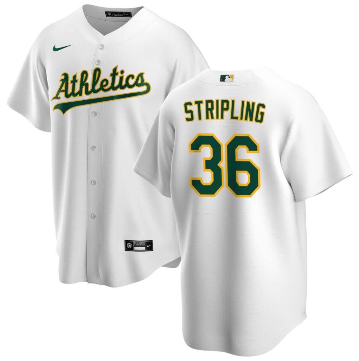 Men's Oakland Athletics #36 Ross Stripling White Cool Base Stitched Jersey Men's Oakland Athletics #36 Ross Stripling White Cool Base Stitched Jersey