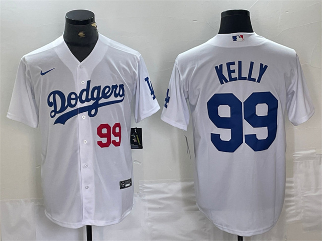 Men's Los Angeles Dodgers #99 Joe Kelly White Cool Base Stitched Baseball Jersey Men's Los Angeles Dodgers #99 Joe Kelly White Cool Base Stitched Baseball Jersey