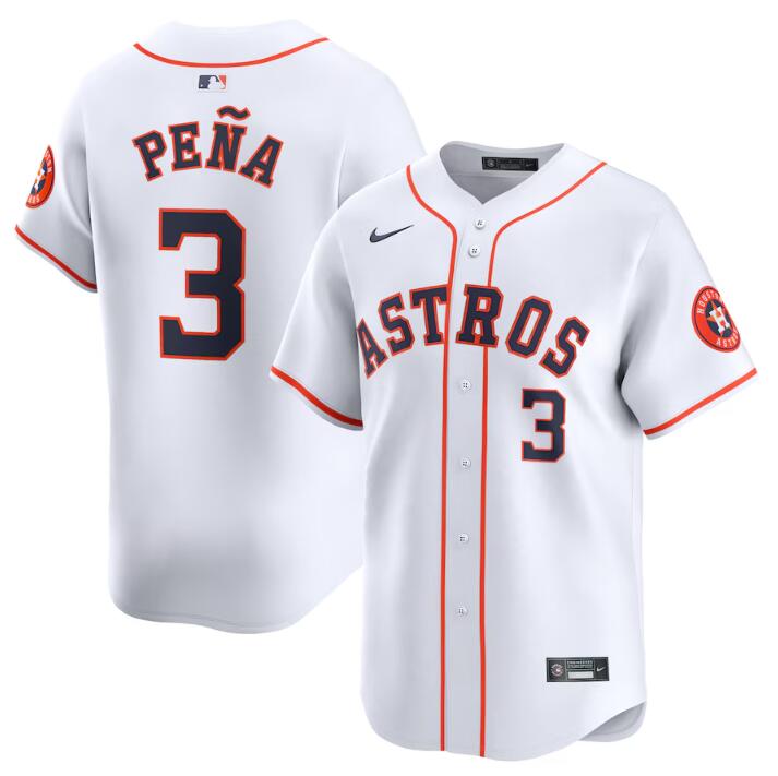 Men's Houston Astros #3 Jeremy Peña White 2024 Home Limited Stitched Baseball Jersey Men's Houston Astros #3 Jeremy Peña White 2024 Home Limited Stitched Baseball Jersey