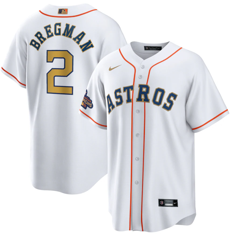 Men's Houston Astros ACTIVE PLAYER Custom White 2023 Gold Collection With World Serise Champions Patch Cool Base Stitched Baseball Jersey Men's Houston Astros ACTIVE PLAYER Custom White 2023 Gold Collection With World Serise Champions Patch Cool Base Stitched Baseball Jersey