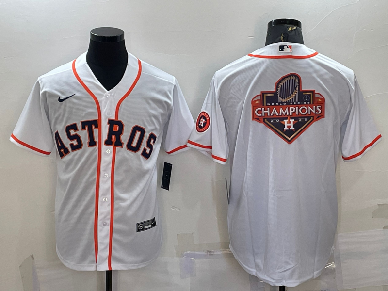 Men's Houston Astros White 2022 World Series Champions Team Big Logo With Patch Cool Base Stitched Jersey Men's Houston Astros White 2022 World Series Champions Team Big Logo With Patch Cool Base Stitched Jersey