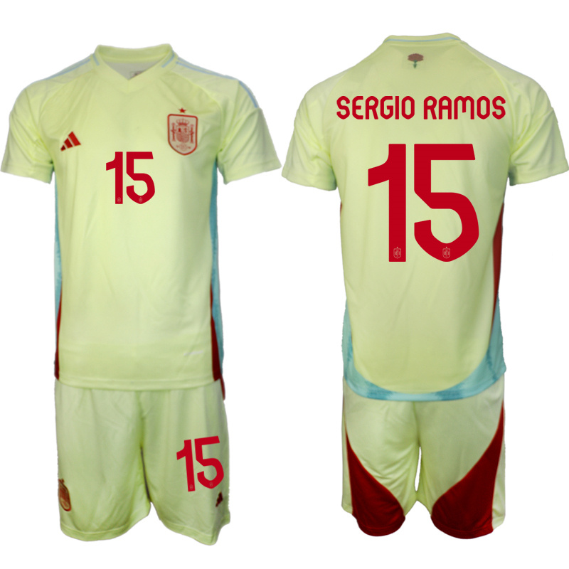 Men's Spain Team #15 Sergio Ramos 2024-25 Yellow Away Soccer Jersey Suit Men's Spain Team #15 Sergio Ramos 2024-25 Yellow Away Soccer Jersey Suit