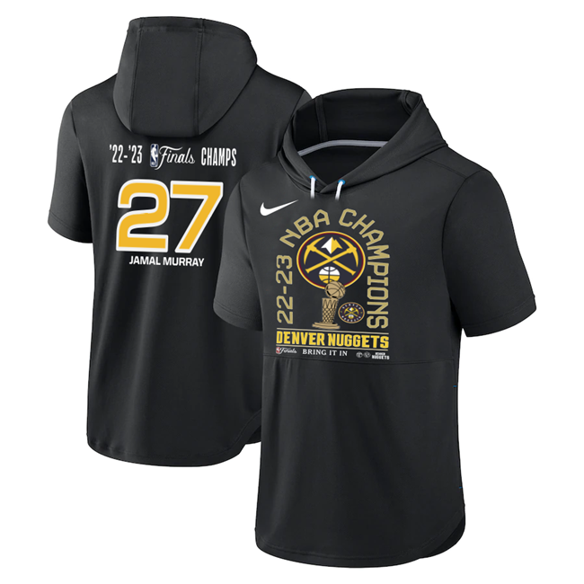 Men's Denver Nuggets #27 Jamal Murray Black Performance Short Sleeve Pullover Hoodie