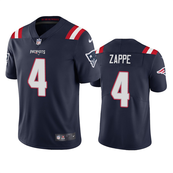 Men's New England Patriots #4 Bailey Zappe Navy Vapor Untouchable Limited Stitched Jersey Men's New England Patriots #4 Bailey Zappe Navy Vapor Untouchable Limited Stitched Jersey