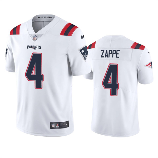 Men's New England Patriots #4 Bailey Zappe White Vapor Untouchable Limited Stitched Jersey Men's New England Patriots #4 Bailey Zappe White Vapor Untouchable Limited Stitched Jersey