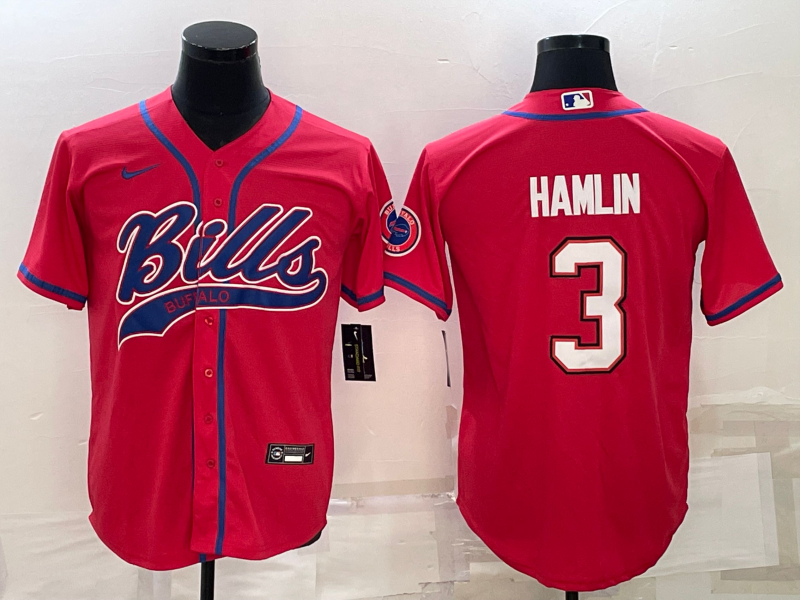 Men's Buffalo Bills #3 Damar Hamlin Red With Patch Cool Base Stitched Baseball Jersey Men's Buffalo Bills #3 Damar Hamlin Red With Patch Cool Base Stitched Baseball Jersey