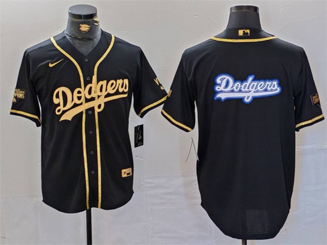Men's Los Angeles Dodgers Team Big Logo Black Gold World Series Champions Cool Base Stitched Baseball Jersey Men's Los Angeles Dodgers Team Big Logo Black Gold World Series Champions Cool Base Stitched Baseball Jersey