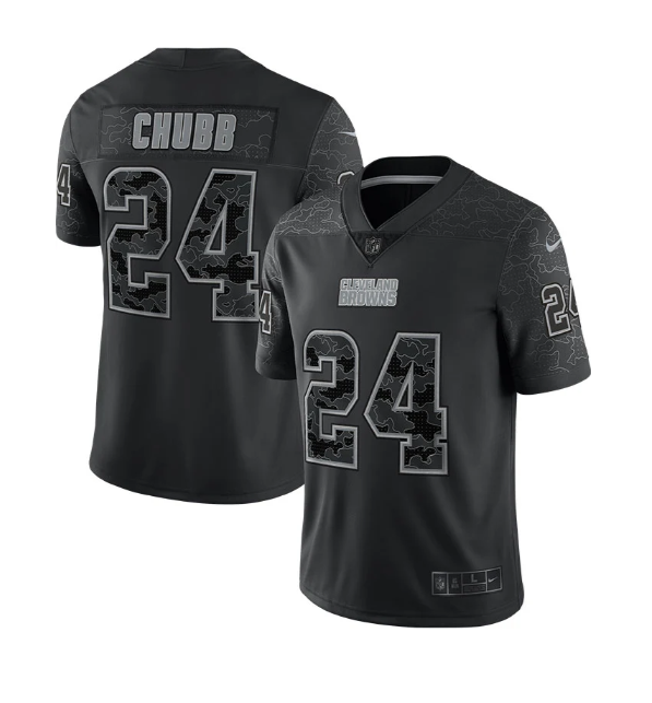 Men's Cleveland Browns #24 Nick Chubb Black Reflective Stitched Jersey Men's Cleveland Browns #24 Nick Chubb Black Reflective Stitched Jersey