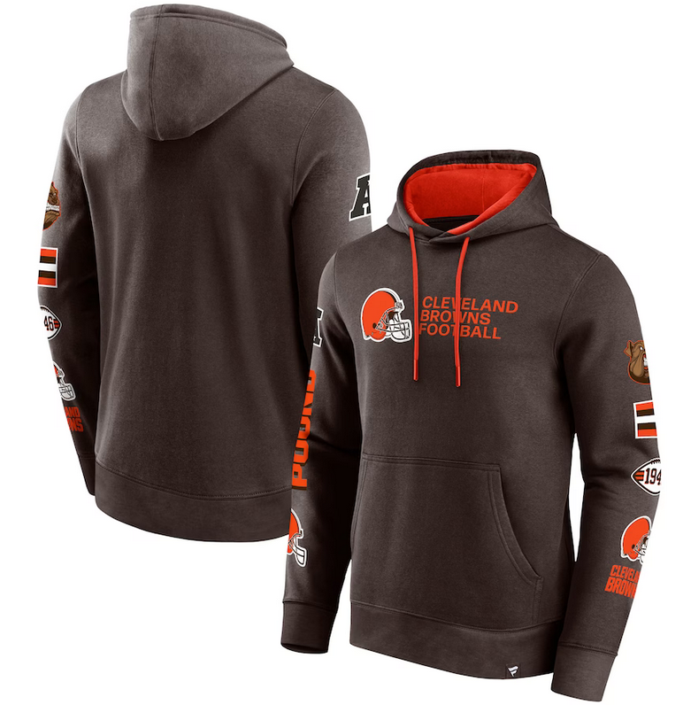 Men's Cleveland Browns Brown Extra Innings Stitched Logo Pullover Hoodie Men's Cleveland Browns Brown Extra Innings Stitched Logo Pullover Hoodie