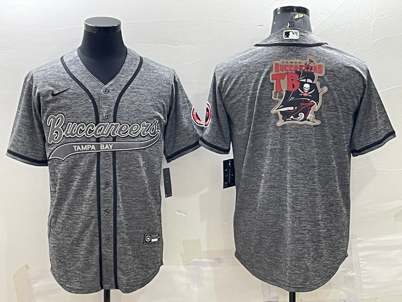 Men's Tampa Bay Buccaneers Grey Team Big Logo With Patch Cool Base Stitched Baseball Jersey Men's Tampa Bay Buccaneers Grey Team Big Logo With Patch Cool Base Stitched Baseball Jersey