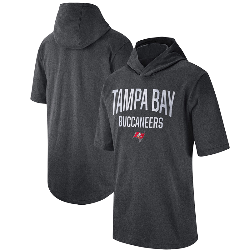 Men's Tampa Bay Buccaneers Heathered Charcoal Sideline Training Hooded Performance T-Shirt Men's Tampa Bay Buccaneers Heathered Charcoal Sideline Training Hooded Performance T-Shirt