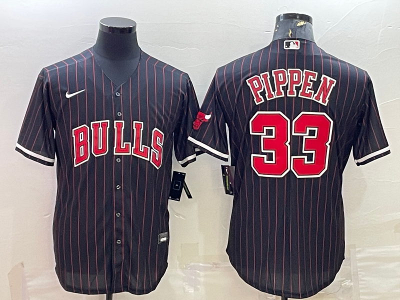 Men's Chicago Bulls #33 Scottie Pippen Black Cool Base Stitched Baseball Jersey Men's Chicago Bulls #33 Scottie Pippen Black Cool Base Stitched Baseball Jersey