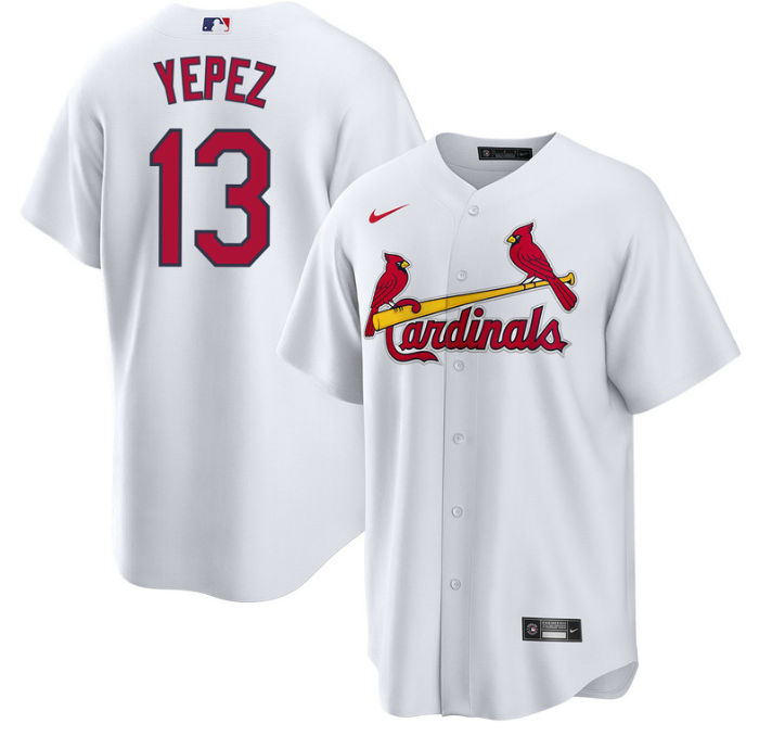 Men's St. Louis Cardinals #13 Juan Yepez White Cool Base Stitched Jersey Men's St. Louis Cardinals #13 Juan Yepez White Cool Base Stitched Jersey