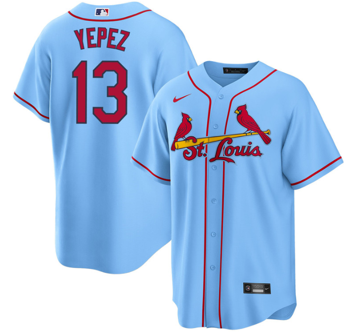Men's St. Louis Cardinals #13 Juan Yepez Blue Cool Base Stitched Jersey Men's St. Louis Cardinals #13 Juan Yepez Blue Cool Base Stitched Jersey