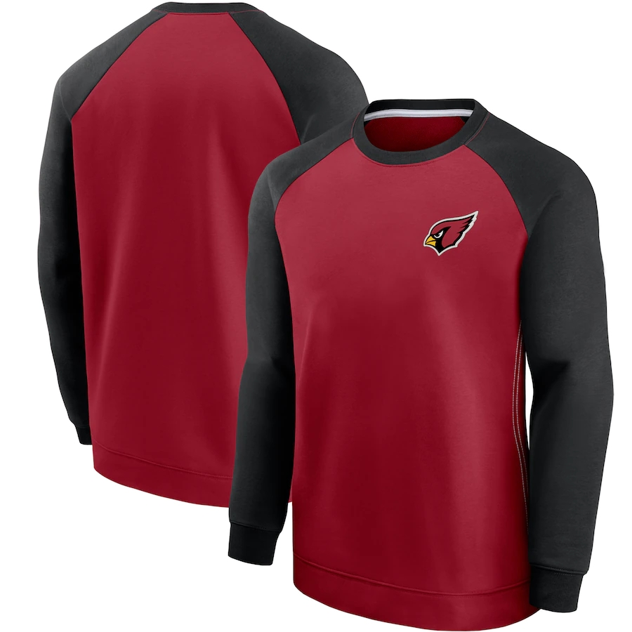 Men's Arizona Cardinals Red/Black Historic Raglan Crew Performance Sweater Men's Arizona Cardinals Red/Black Historic Raglan Crew Performance Sweater