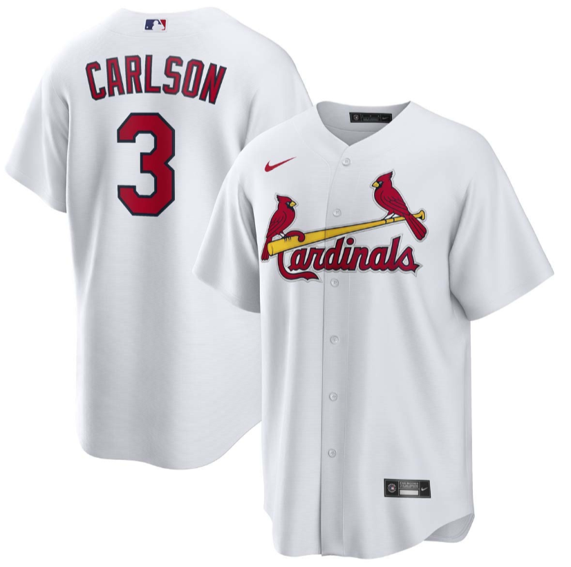 Men's St. Louis Cardinals #3 Dylan Carlson White Cool Base Stitched Jersey Men's St. Louis Cardinals #3 Dylan Carlson White Cool Base Stitched Jersey