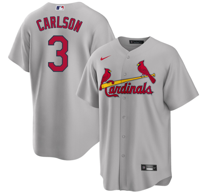 Men's St. Louis Cardinals #3 Dylan Carlson Grey Cool Base Stitched Jersey Men's St. Louis Cardinals #3 Dylan Carlson Grey Cool Base Stitched Jersey