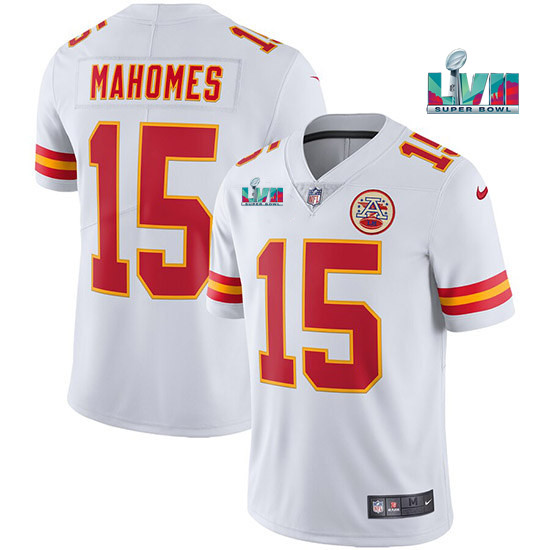Men’s Kansas City Chiefs #15 Patrick Mahomes White Super Bowl LVII Patch Vapor Untouchable Limited Stitched Jersey Men’s Kansas City Chiefs #15 Patrick Mahomes White Super Bowl LVII Patch Vapor Untouchable Limited Stitched Jersey