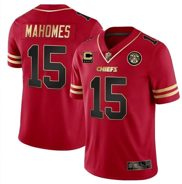 Men's Kansas City Chiefs #15 Patrick Mahomes Red Gold With C Patch Stitched Football Jersey Men's Kansas City Chiefs #15 Patrick Mahomes Red Gold With C Patch Stitched Football Jersey