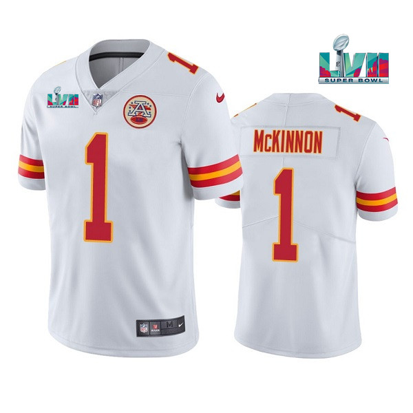 Men’s Kansas City Chiefs #1 Jerick McKinnon White Super Bowl LVII Patch Vapor Untouchable Limited Stitched Jersey Men’s Kansas City Chiefs #1 Jerick McKinnon White Super Bowl LVII Patch Vapor Untouchable Limited Stitched Jersey