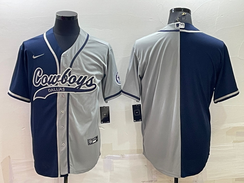 Men's Dallas Cowboys #11 Micah Parsons Navy/Grey Split With Patch Cool Base Stitched Baseball Jersey Men's Dallas Cowboys #11 Micah Parsons Navy/Grey Split With Patch Cool Base Stitched Baseball Jersey