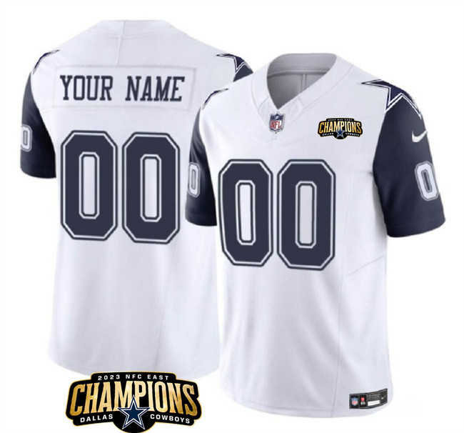 Men's Dallas Cowboys Active Player Custom White/Navy 2023 F.U.S.E. NFC East Champions Patch Stitched Football Jersey Men's Dallas Cowboys Active Player Custom White/Navy 2023 F.U.S.E. NFC East Champions Patch Stitched Football Jersey