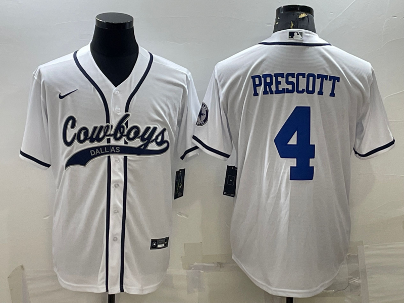 Men's Dallas Cowboys #4 Dak Prescott White With Patch Cool Base Stitched Baseball Jersey Men's Dallas Cowboys #4 Dak Prescott White With Patch Cool Base Stitched Baseball Jersey