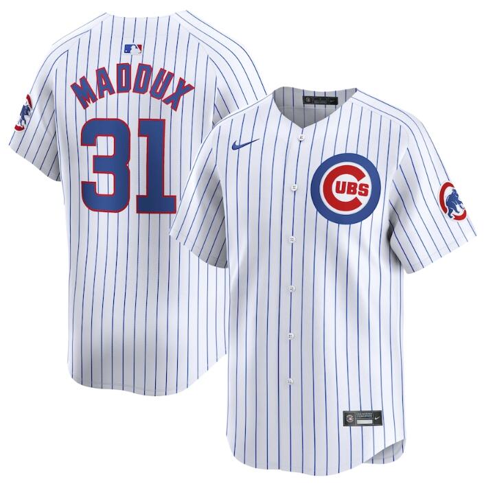 Men's Chicago Cubs #31 Greg Maddux White 2024 Home Limited Stitched Baseball Jersey Men's Chicago Cubs #31 Greg Maddux White 2024 Home Limited Stitched Baseball Jersey