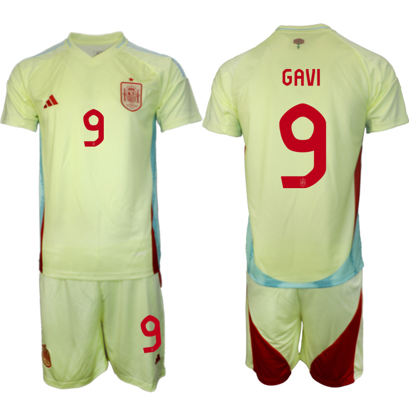 Men's Spain Team #9 Gavi 2024-25 Yellow Away Soccer Jersey Suit Men's Spain Team #9 Gavi 2024-25 Yellow Away Soccer Jersey Suit