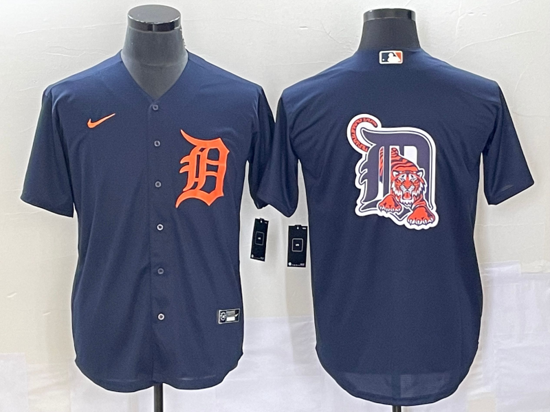Men's Detroit Tigers Navy Team Big Logo Cool Base Stitched Jersey