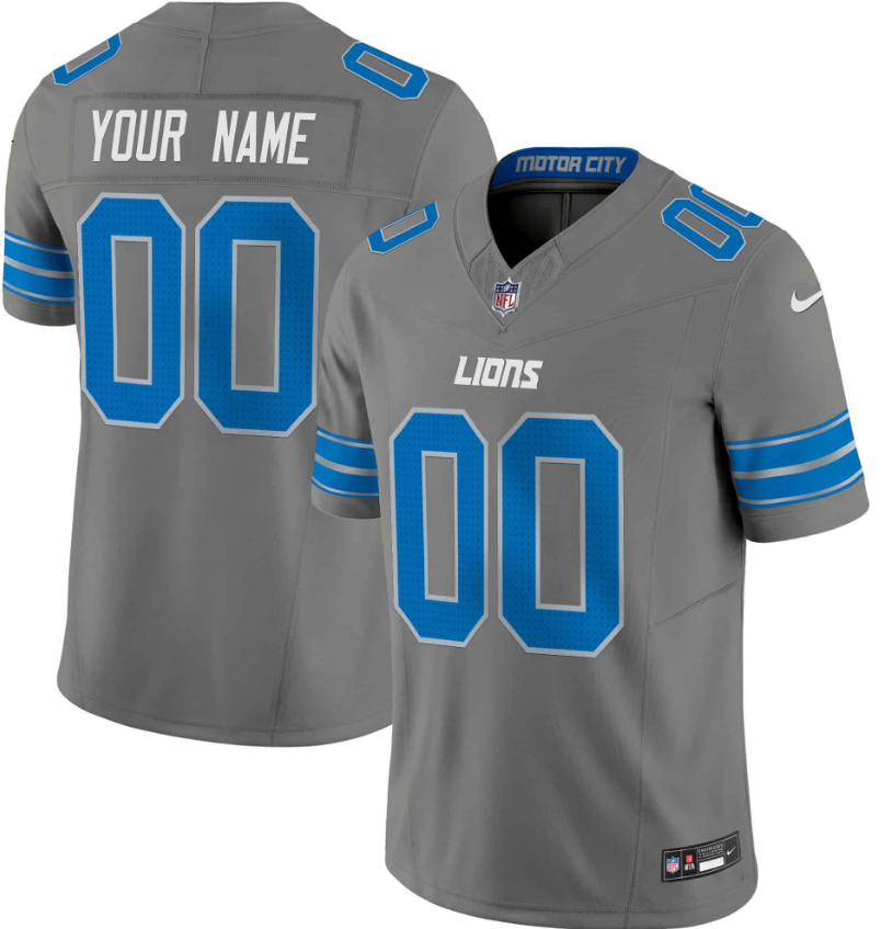 Men's Detroit Lions Custom Grey 2024 Vapor Limited Stitched Football Jersey