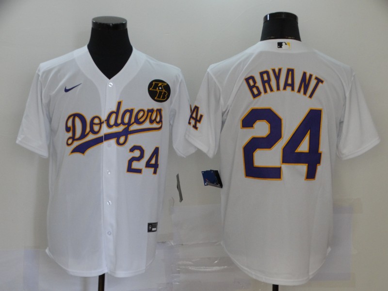 Men's Los Angeles Dodgers #24 Kobe Bryant White 2020 KB Patch Cool Base Stitched Jersey Men's Los Angeles Dodgers #24 Kobe Bryant White 2020 KB Patch Cool Base Stitched Jersey