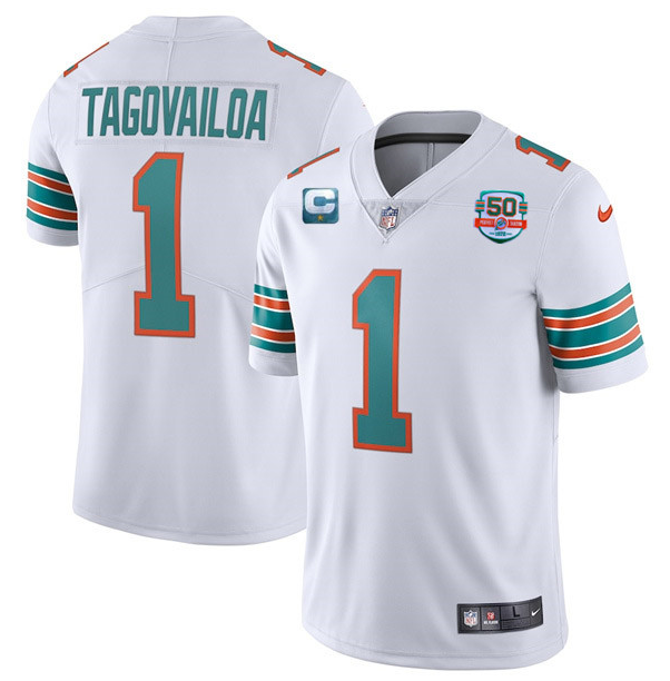 Men's Miami Dolphins Customized White With 1-Star C Patch 50th Perfect Season Patch Stitched Jersey Men's Miami Dolphins Customized White With 1-Star C Patch 50th Perfect Season Patch Stitched Jersey